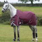 New WEATHERBEETA ® ComFiTec™ Plus Dynamic II Standard Neck Medium-Weight Turnout Blanket Maroon/Grey/White
