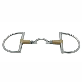 Best PARTRADE Metalab Jointed Rawhide Leather with Quarter Moon Link D-ring Snaffle Bit Stainless Steel