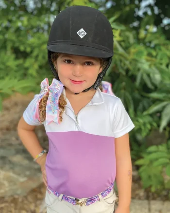 Fashion BELLE AND BOW EQSTRN Belle & Bow Equestrian Children’s Short Sleeve Show Shirt Purple Color Block