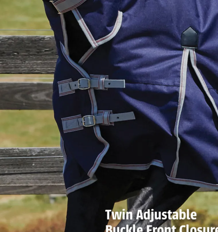 blyAcRjh_1.webp Hot WEATHERBEETA ® ComFiTec™ Essential Combo Neck Medium-Weight Turnout Blanket Navy/Silver/Red