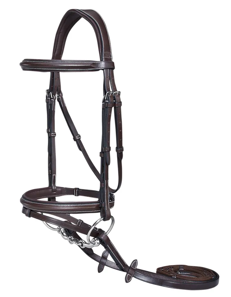 henri-de-rivel-pro-plain-raise-RRJNcLKV-0.webp Outlet JPC EQUESTRIAN Henri De Rivel Pro Plain Raised Bridle With Flash & Rubber Reins Havana