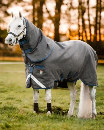 Best HORSEWARE ® Ireland Rhino® Plus HexStop Vari-Layer® 250 Gram Medium-Weight Turnout Blanket Grey/Indigo/Navy