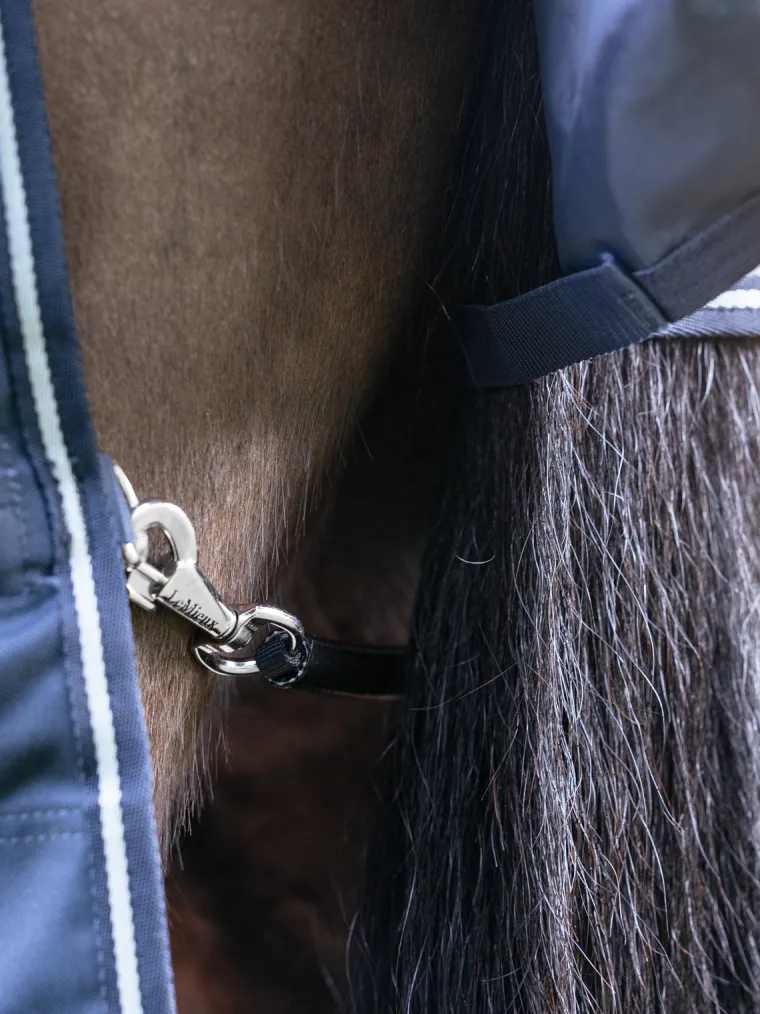 jIRaIVIC_5.webp Outlet HORSE HEALTH TRADE LeMieux® Arika Storm-Tek 100 Gram Turnout Blanket with Leg Straps Navy/White/Navy