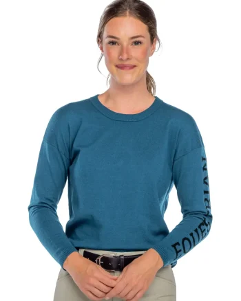 Hot KASTEL DENMARK Ladies’ Crew Neck Equestrian Sweater - "Freya" Sailor Blue