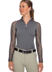 Clearance KASTEL DENMARK Ladies’ Quarter-Zip Floral Lace Long-Sleeve Shirt - "Sutton" Slate