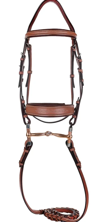 Outlet JPC EQUESTRIAN Laureate By Henri De Rivel Fancy-Stitched Bridle With Wide Caveson & Laced Reins Oakbark