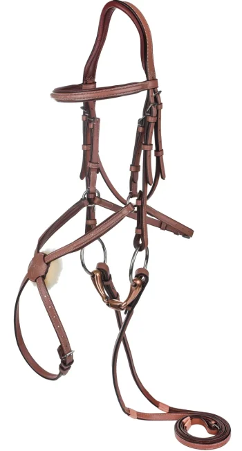 New JPC EQUESTRIAN Laureate By Henri De Rivel Figure-8 Bridle With Rubber-Lined Reins Oakbark