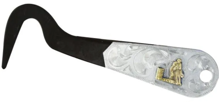oCOSdxMB_0.webp Discount SHILOH STABLES TACK Showman® Brown Steel & Engraved Silver Hoof Pick