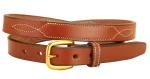 Sale TORY LEATHER 3/4" Belt With Stitched Patterns & Brass Buckle