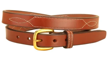 Sale TORY LEATHER 3/4" Belt With Stitched Patterns & Brass Buckle