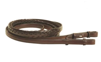 Hot TORY LEATHER Company 58" X 60" Plaited Reins With Hook Stud Bit Ends Havana