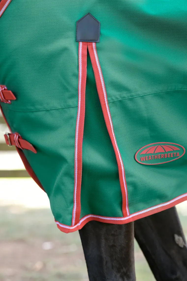 zbxThYmB_2.webp Best WEATHERBEETA ® ComFiTec™ Prelim Standard Neck Medium-Weight Turnout Blanket Dark Green/Red/White